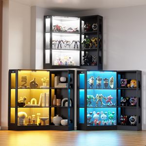 Vitrine d'angle moderne en forme de L avec porte en verre, meuble de salon en bois avec éclairage LED pour l'aménagement de magasin de détail - Product Image 4