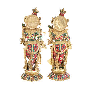 Shubham Radha Krishna latón Murti de Murli Kishan tocando la flauta Radha Idol de pie en Lotus para el hogar Mandir decoración matrimonio - Product Image 4