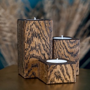 Bougeoir en bois porte-bougie en bois dur de qualité porte-bougie en chêne lot de 3 - Product Image 4