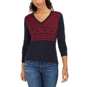 Maglione in cotone Fair Isle stile preppy da donna Tommy Hilfiger in blu, taglia M, per l'inverno - Product Image 1