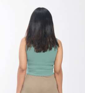 Top corto acanalado sin mangas turquesa de moda para mujer, camisola de Spandex ajustada elástica, uso diario ligero - Product Image 1