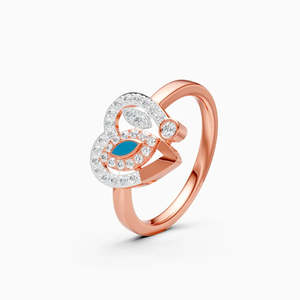 Anillo de Compromiso con Diamante Cultivado en Laboratorio, Esmaltado en Azul y en Forma de Corazón |   0.27 Ct en oro amarillo, blanco y rosa de 9 quilates - Product Image 3