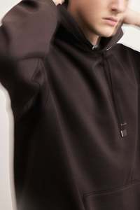 Sudadera de algodón 100% de alta calidad para hombre, personalizable OEM y ODM, sudadera holgada con bolsillo de canguro, manga completa marrón oscuro para sólido - Product Image 5