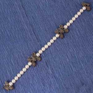 925 Sterling <b>Silver</b> Filigree <b>Bracelet</b> with Pearl & Butterfly Elegant <b>Bangles</b> for Women - Product Image 2