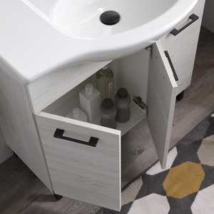 Ravenna 85cm Floor-Standing Bathroom Cabinet with 3 <b>Doors</b> <b>Mirror</b> and White Oak Wall Unit - Product Image 6