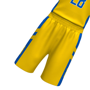 กางเกงขาสั้นเสื้อบาสเก็ตบอลระบายอากาศได้ดีเครื่องแบบแขนกุดสีเหลืองพิมพ์ซับลิเมชันไซส์ใหญ่ออกแบบได้ตามต้องการ - Product Image 3