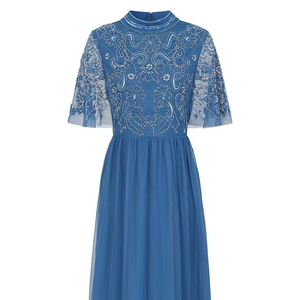 Robe de soirée brodée florale modeste pour femmes, robe décontractée à silhouette droite de grande taille pour les fêtes - Product Image 1