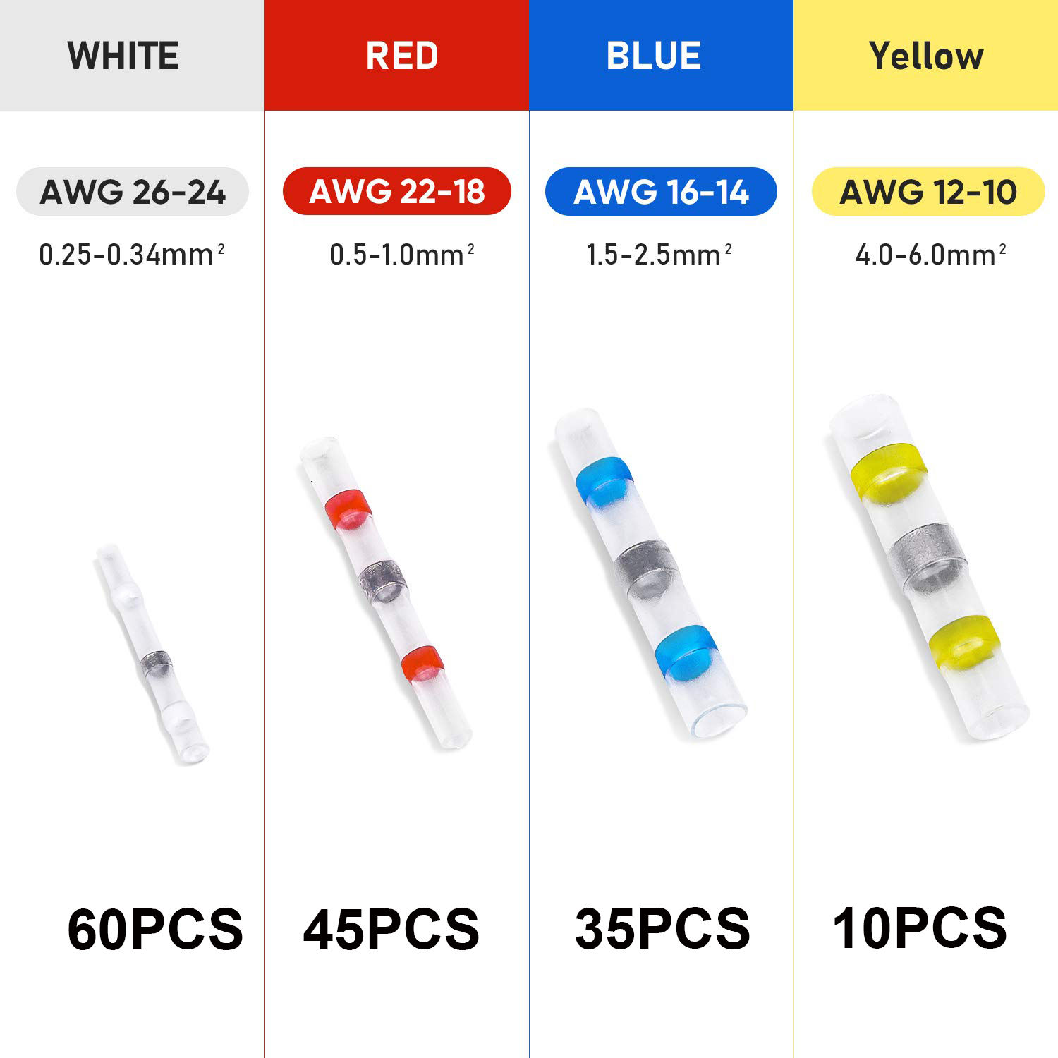 150pcs/bag(60white/45red/35blue/10yellow)