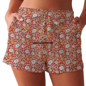 Shorts de Algodón con Estampado Sanganeri para Mujer, Ropa de Verano, Shorts de Algodón con Estampado de Bloques, Colección Playa, Estilo Baby Doll - Product Image 4