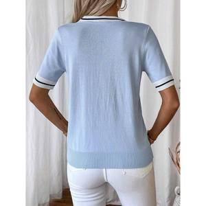 Suéter Casual de Manga Corta a Rayas para Mujer con Bordado - Product Image 3