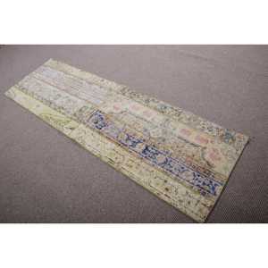 Vintage Turkish <b>Runner</b> Rug 2,3x7,3 ft, Blue <b>Green</b> Bordered Wool Rug - Product Image 4