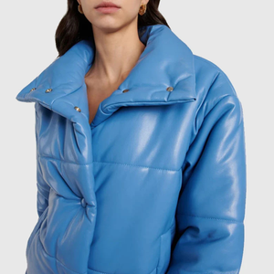 Chaqueta de Invierno Corta para Mujer, Personalizada, de Cuero PU, Acolchada, Informal, Gruesa y Cálida - Product Image 5