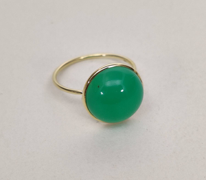 Fabriqué à la main 10MM forme ronde vert Onyx pierre précieuse bague Fine Standard argent plaqué or lunette ensemble anniversaire cadeau bijoux - Product Image 5