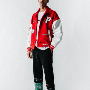 Veste d'hiver personnalisée OEM pour hommes, mince laine avec broderie en chenille, manches à rayures, style universitaire Letterman, col montant avec capuche - Product Image 2
