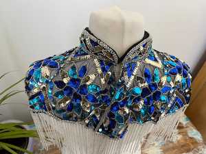 Robe cape élégante Burlesque Satin perlé paillettes col en V attache écologique lavable cachemire Vintage asymétrique Club Party - Product Image 4