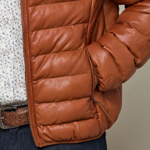 High Street Luxury Leather Puffer Jacket <b>Stand</b> Collar Waterproof Outdoor Warm Clothing Long Length Thin Wholesale Winter - Product Image 6