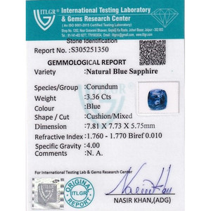 บลูแซฟไฟร์-3.36 กะรัต พลอยธรรมชาติเจียระไนทรงเหลี่ยม สีน้ำเงินเข้ม ขนาด 10 มม. ความสูง 8 มม. ผ่านการอบความร้อน พลอยเม็ดเดี่ยว - Product Image 4