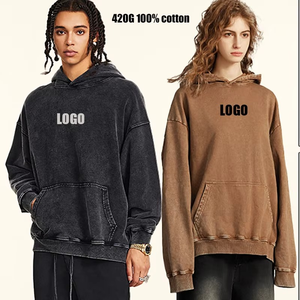 Pull en molleton pour homme 100% coton, nouveau pour l'hiver, 400g, lourd, écologique, ample, à capuche, logo personnalisé brodé, vieux batik, couple - Product Image 4