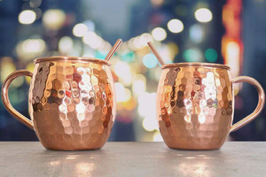 100% Pure Solid <b>Copper</b> Moscow Mule Mugs Set | Hammered Finish 16oz <b>Copper</b> <b>Cups</b> for Cocktails | Food Safe Lining | Barware Gift - Product Image 6