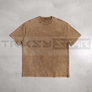 ผ้าฝ้ายถักแบบวินเทจฟอกสีกรดสำหรับผู้ชายเสื้อยืดโอเวอร์ไซส์พิมพ์โลโก้ขนาดพิเศษผ้าฝ้าย100% ลำลองขนาดพิเศษ220กรัม - Product Image 4