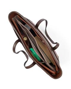 Brown <b>Leather</b> Luxury Vintage Candy Unisex Tote <b>Bag</b> Laptop Shoulder Purse Two-Tone Zipper Closure Lightweight Water Resistant - Product Image 3