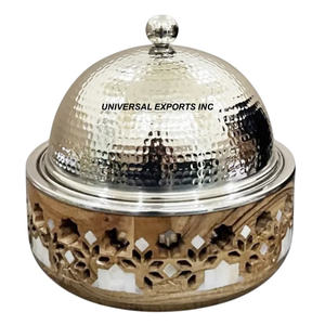 Casserole de créateur de forme ronde martelée finition or et argent dernière arrivée chauffe-plats de luxe en métal - Product Image 3