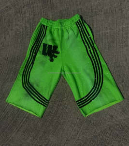 Manufacturer Custom Rhinestone Side Stripes Sun Faded <b>Shorts</b> Cotton Raw Hem Vintage Screen Print <b>Men</b> Acid Wash <b>Sweat</b> <b>Shorts</b> - Product Image 1