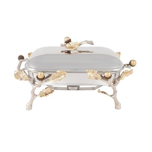 ถาดอุ่นอาหารสแตนเลส ดีไซน์สวยงาม ลายใบไม้ สีทองเงิน สำหรับบุฟเฟ่ต์ โรงแรม ร้านอาหาร งานอีเว้นท์ ราคาประหยัด - Product Image 1