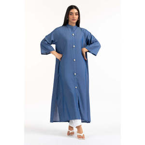 Camisa Larga de Sarga Teñida con Cuello Mandarín, Simplicidad Elegante - IPS-44808-A - Product Image 3