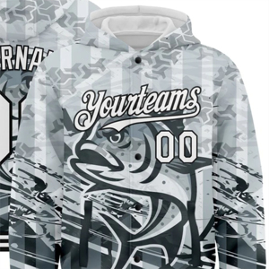 Sweatshirts bombardiers géants 3D personnalisés gris blanc noir pour équipe de pêche au poisson vêtements d'hiver décontractés sweats à capuche teints en couleur unie - Product Image 2