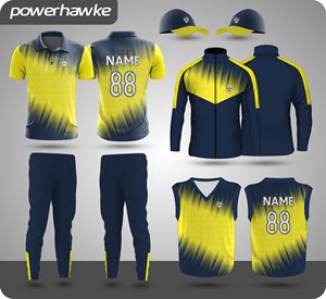 Conjunto de uniforme de cricket de Venta caliente camiseta y pantalones con cuello Jersey media manga camiseta con nombre personalizado - Product Image 3