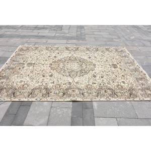 Alfombra tradicional de lana Beige de 6,6X9,7 pies, alfombra turca hecha a mano, respaldo de látex para entrada, sala de estar, pasillo, Patchwork Rectangular - Product Image 3