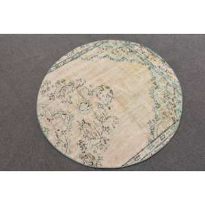 พรมขนสัตว์สีเบจสีเขียววินเทจ4.2ft สี่เหลี่ยมผืนผ้าตุรกีทำด้วยมือพรมยางรองหลังสำหรับห้องนั่งเล่นวัยรุ่นเย็บปะติดปะต่อกัน - Product Image 2