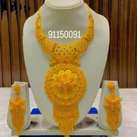Parure de bijoux plaqué or 24 carats style vintage Comores Mayotte, comprenant collier et bracelets, élégante, en cuivre et diamants, cadeau pour les États-Unis
