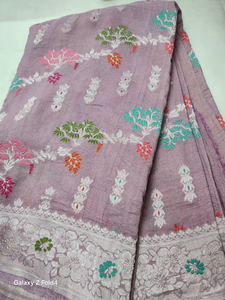 Sari Banarasi traditionnel en pur Georgette Tussur semi-tissé à la main, avec travail Tilfi Meena multicolore Meenakari, protection solaire, séchage rapide - Product Image 3