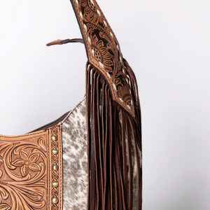 Bolso de hombro de cuero de vaca de herramientas de mano bohemio de otoño con borlas florales occidentales hecho a medida de alta calidad, monedero de mensajero para mujer - Product Image 3