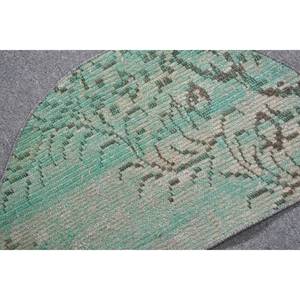 Tapis Turc Vintage Moderne 2.5X1.5 pieds Vert Beige Patchwork Design Fait Main Laine Seagrass Fourrure Latex Couloir Classique - Product Image 5