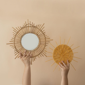 Sunburst Estilo nórdico espejo ratán de alta calidad hecho a mano en forma de sol espejos de pared A.mazon mejor opción - Product Image 6