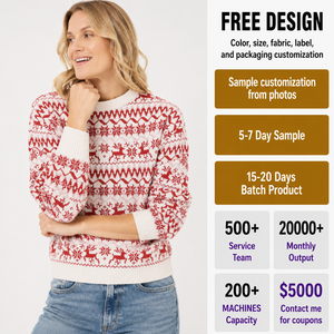 Suéter Navideño de Punto Fair Isle con Diseño de Reno Rojo de FNJIA <span class=keywords><strong>Renee</strong></span>, Jersey de Cuello Redondo con Copos de Nieve Blancos y Rojos, Regalo Navideño - Product Image 5