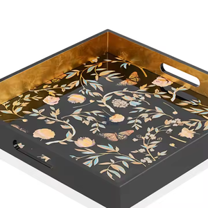 Plateau de service en bois haut de gamme avec motif de feuille imprimé plateau décoratif vintage rond et rectangulaire pour table basse de cuisine - Product Image 2