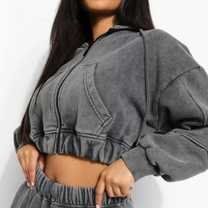 Traje de sudor lavado con ácido de diseño personalizado para mujer Top nuevo chándal corto de talla grande con tops cortos al por mayor 100% algodón Joggers OEM - Product Image 6