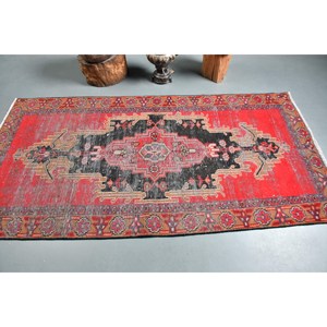 Tapis turc vintage 3.6 X 7.2ft rouge noir Patchwork Design grande surface couverture de sol en laine support en Latex pour décor de chambre de couloir - Product Image 3
