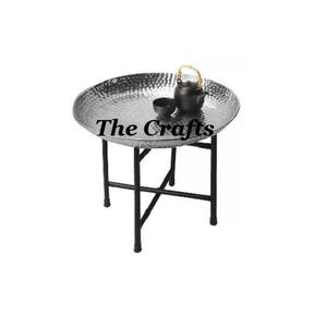 Stainless Steel Silver Color <b>Side</b> <b>Table</b> With Wooden Stand Deluxe Quality Round Shape Bed <b>Side</b> <b>Table</b> At Low Price - Product Image 4