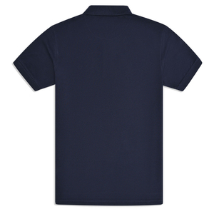 Piqué liso azul marino ecológico informal para hombre para polo 100% algodón Spandex patrón sólido con media manga y botones - Product Image 4