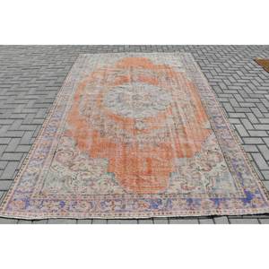 Tapis Vintage en Laine Patchwork Bleu Orange, Tissage Plat Turc de 6.5X9.8 pieds Tapis de Salon, Support en Latex pour la Décoration Intérieure - Product Image 1