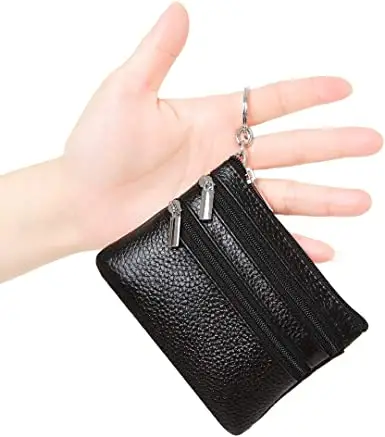 Porte-monnaie en cuir véritable pour femme, Mini pochette porte-monnaie avec porte-clés