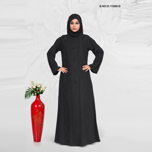Abaya brodée pour femmes avec un design à boutons sur le devant, vêtements islamiques modestes - Product Image 4