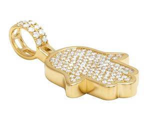 925 Plata hombres mujeres Iced Out redondo Moissanite diamante Hamsa mano colgante con chapado en oro joyería fina y dijes - Product Image 2