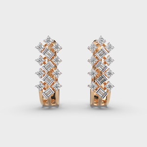 IGI Certified Lab Grown Diamond Baguette & Round Cluster Hoop <b>Earrings</b> 14K Yellow/White/Rose Gold Luxury Diamond Hoop <b>Earrings</b> - Product Image 1