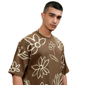 เสื้อยืดผู้ชายทรงหลวมโอเวอร์ไซส์สีขาวคอกลมสไตล์ใหม่ย้อมสีธรรมดา - Product Image 6